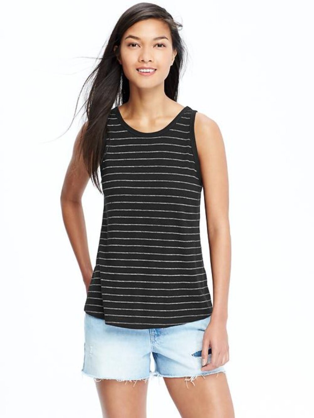 Old Navy Women's Medium Black Striped Jacquard Tank Top